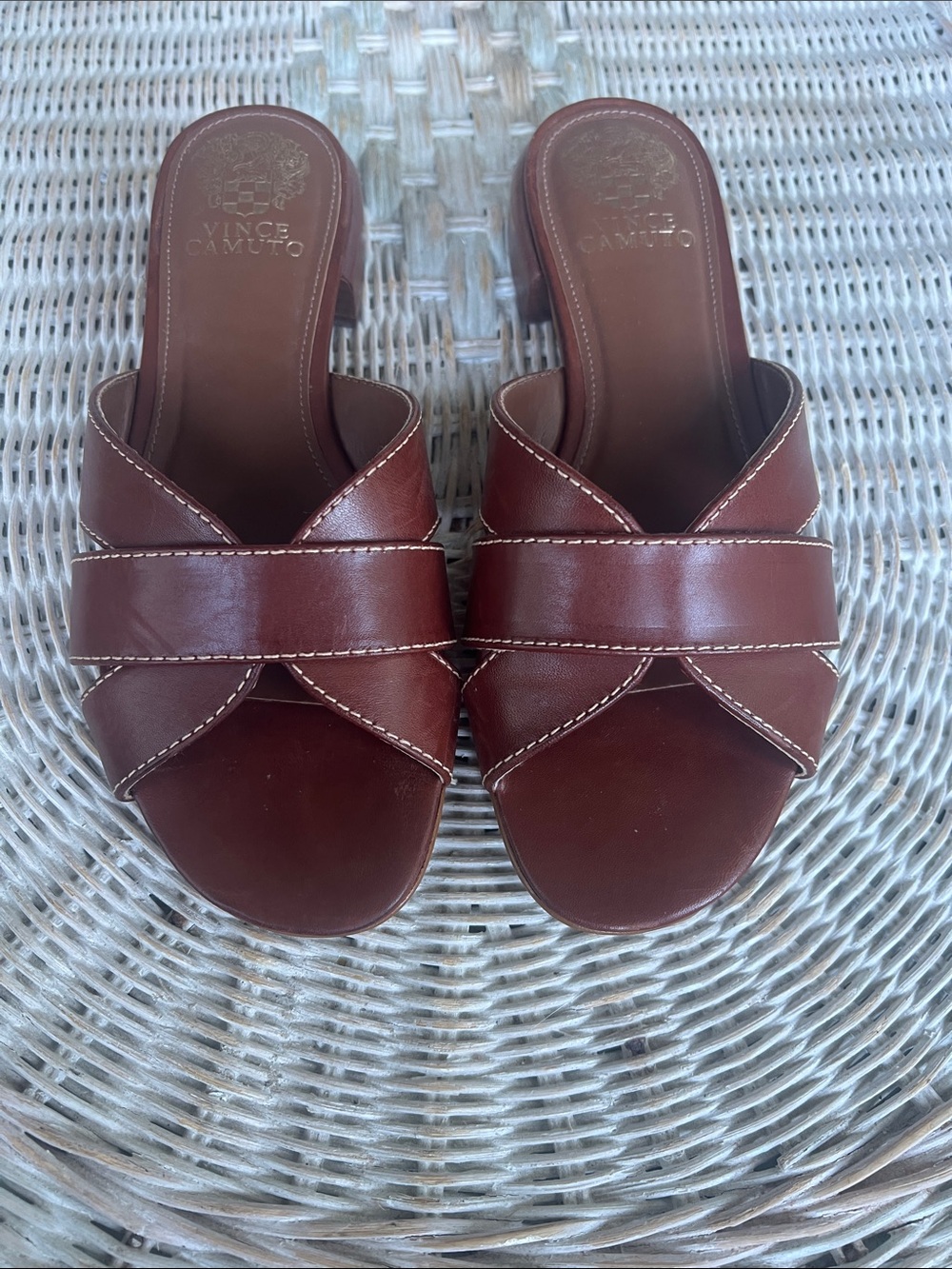 Vince Camuto Brown Leather Crossover Slide Mules - Picture 6 of 7